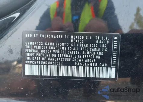 2019 Volkswagen Jetta 1.4T R-Line/1.4T S/1.4T Se из США, поврежденный, VIN 3VWC57BU0KM020687